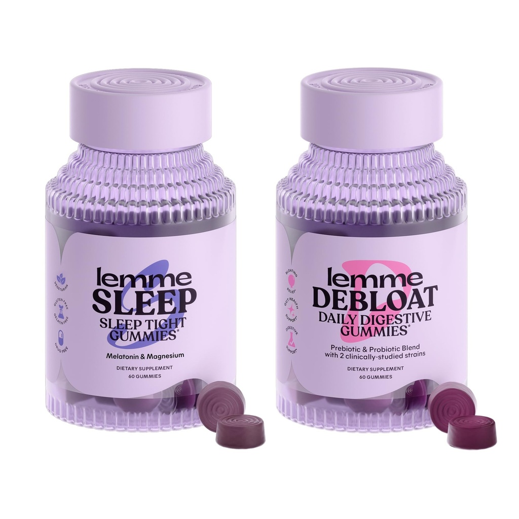 Lemme Sleep & Debloat Bundle - Sleep Gummies, a Drug-Free Nighttime Aid & Debloat Gummies for Digestief & Gut Health, Probiotica & Prebiotica - Glutenvrij, Gelatinevrij, Non-GMO - 60 Ct.