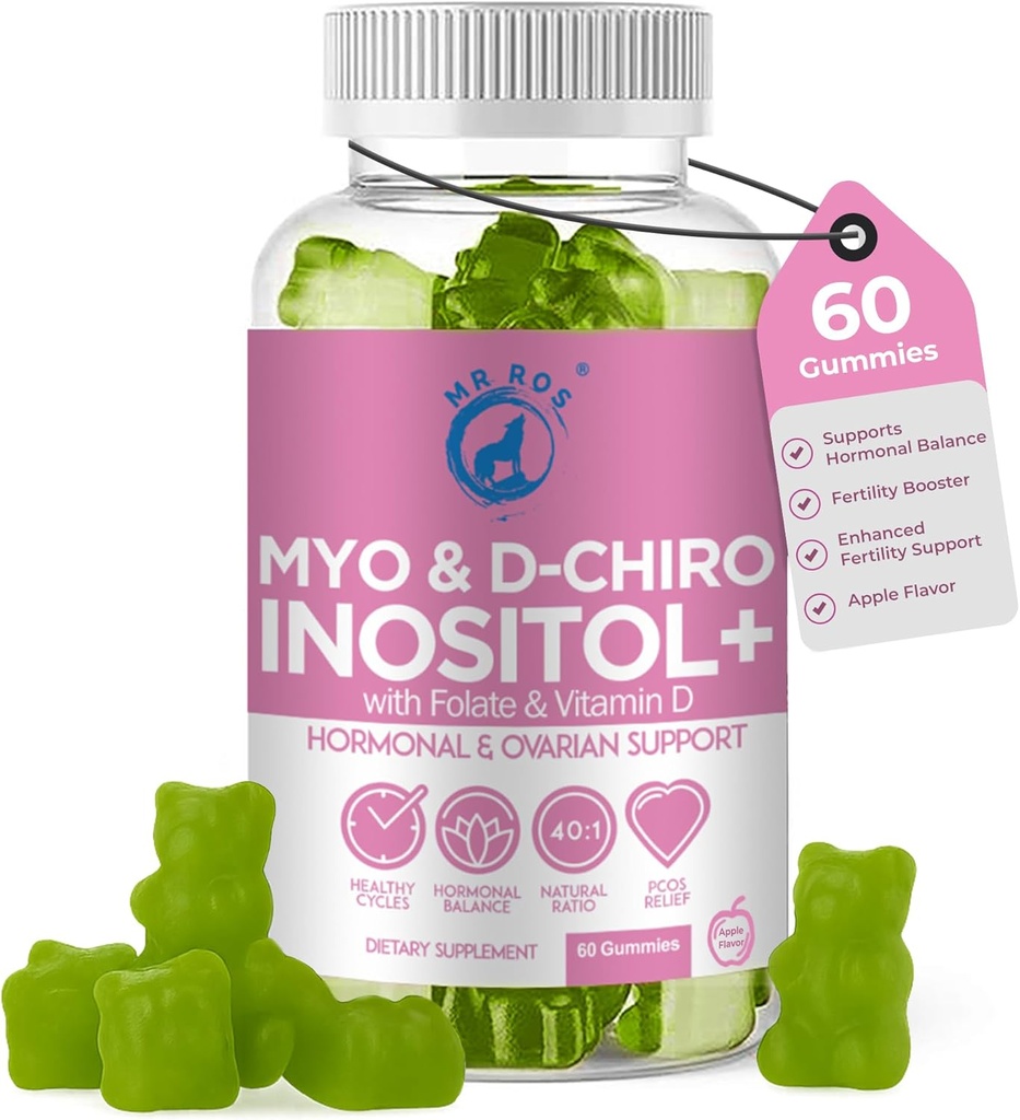 Inositol Gummies PCOS met Folaat & Vitamine D - Myo & D-Chiro Inositol Blend, 40:1 Ratio, 60 Apple Flavor Gummies