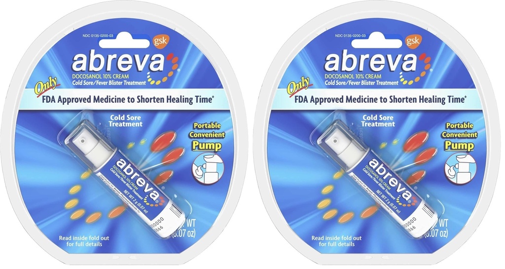 Abreva Docosanol 10 Percent Cream Cold Sore Treatment, Fever Blister and Cold Sore Cream - 0.07 Oz (Pack of 2)