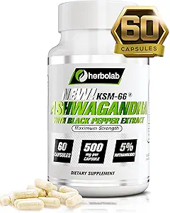 herbalab Ashwagandha KSM 66 15:1 met Black Pepper Extract (hogere absorptie) Max Potency Full Spectrum 5+% Withanolides