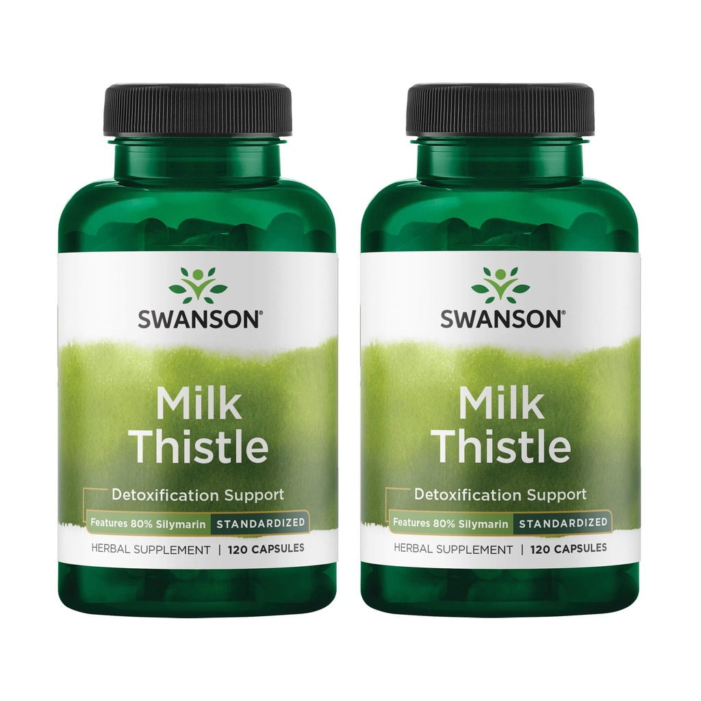Swanson Milk Thistle (Standardized) - Herbal Lever Ondersteuning Supplement w/ 80% Silymarin - Natural Formula Helpen om de algehele gezondheid en welzijn te behouden - (120 Capsules) (2 Pack)