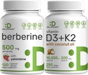 DEAL PLANTAARDIGE Vitamine D3 10.000iu + K2 200mcg Softgels & Berberine Supplement met Yohimbine Bundle 