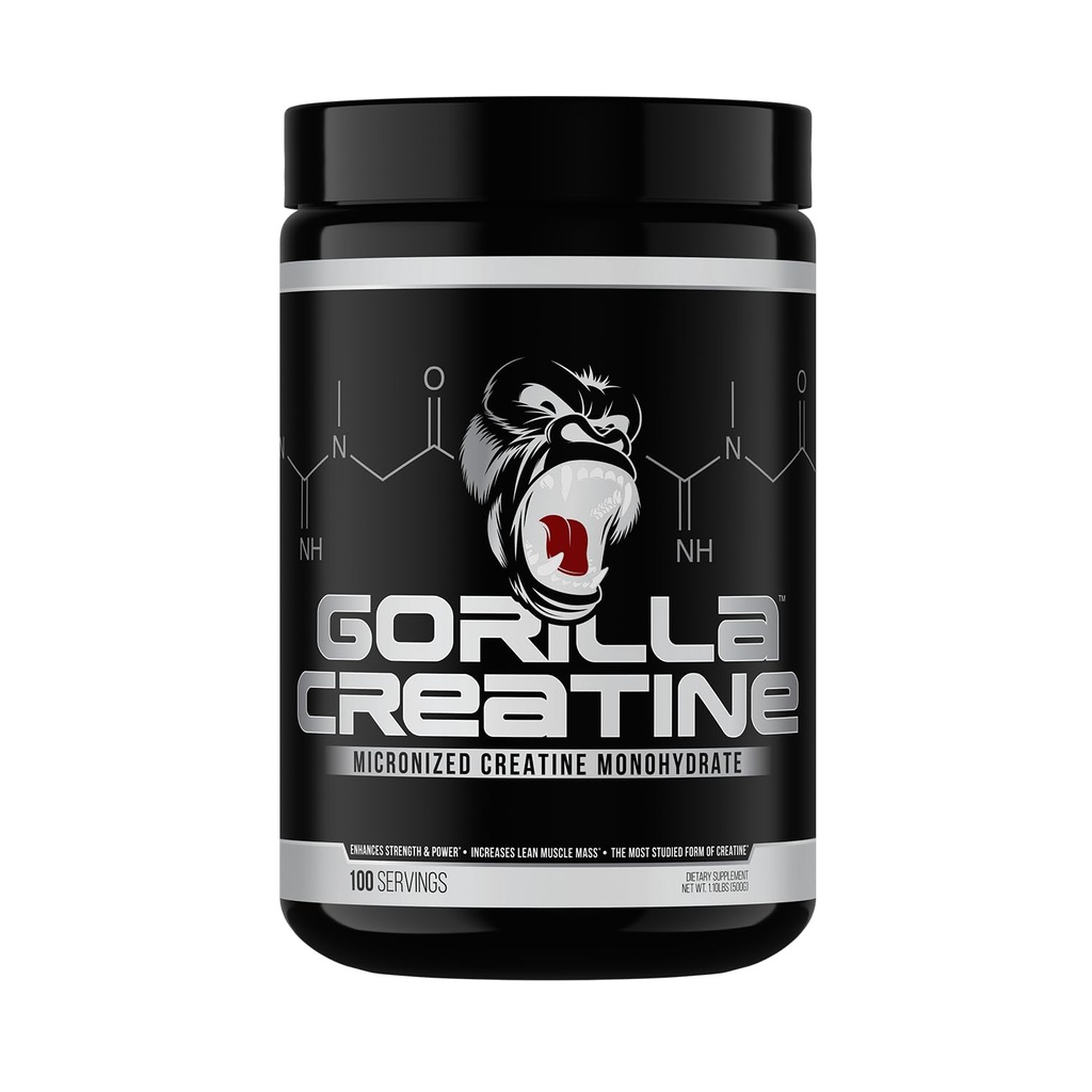 Gorilla Mind Creatine Monohydraat Micronized Powder, Verbeterde Spiergrootte, Power Output en sterkte, 5 Gram per Serving, 100 Servings
