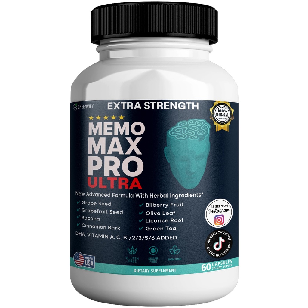 Memo Max Pro Ultra Memory Support Supplement, Nootropic Brain Booster for Focus and Clarity, 60 Capsules