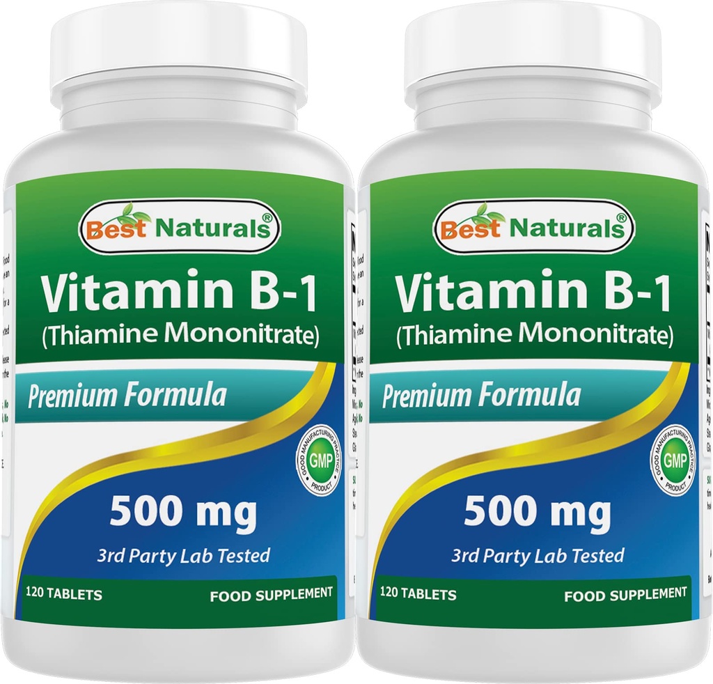 Best Naturals Vitamine B1 als Thiamine Mononitraat 500 mg tabletten (120 telling (verpakking 2))