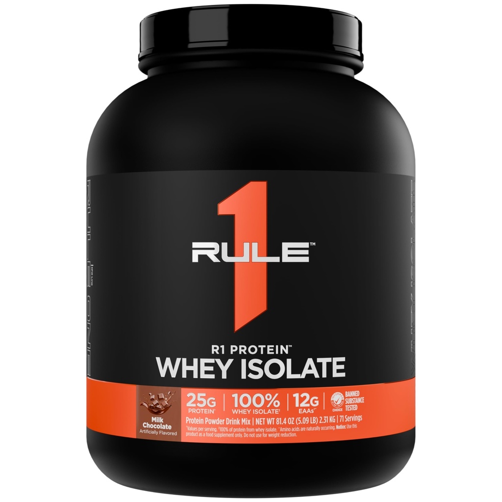 Rule 1 Proteins R1 Protein Whey Isolate, Milk Chocolate, 71 Servings | 25g of Protein from Whey Isolates and Hydrolysate isolates for Workout Recovery and anytime use