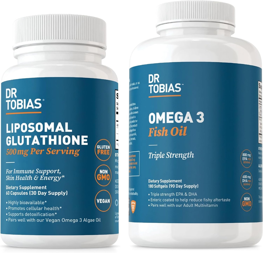 Dr. Tobias Omega 3 Visolie en liposomaal Glutathion - Ondersteunt Immuunfunctie, Huidgezondheid en Nutriënt Absorptie - Non-GMO