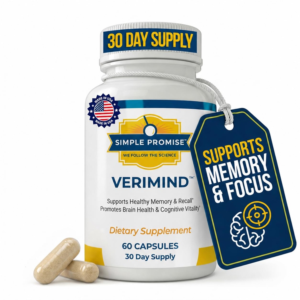 Verimind - Brain Supplement Capsules for Memory and Focus - DHA and Bacopa | Nootropic Formula, Recall and Clarity Support, Phosphatidylserine Blend, Simple Once-Daily Routine, Stimulant-Free