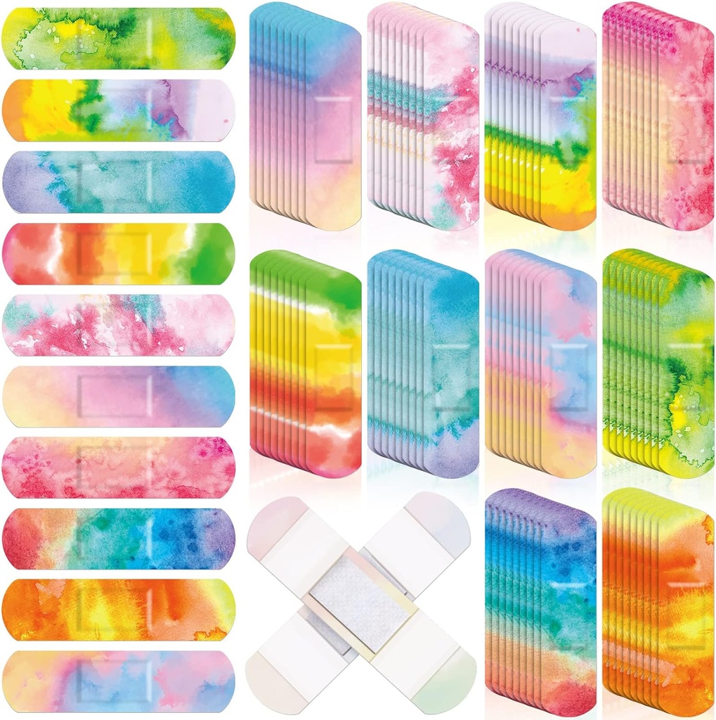 Lounsweer 120 stuks Kids Bandages Bulk Tie Dye Pastel Gekleurde Bandages voor Kid Cute Waterproof Flexibele lijm Tap ademende zorg voor kind Baby peuter Cut Scrapes Wounds Burn, 10 Style(Tie Dye)
