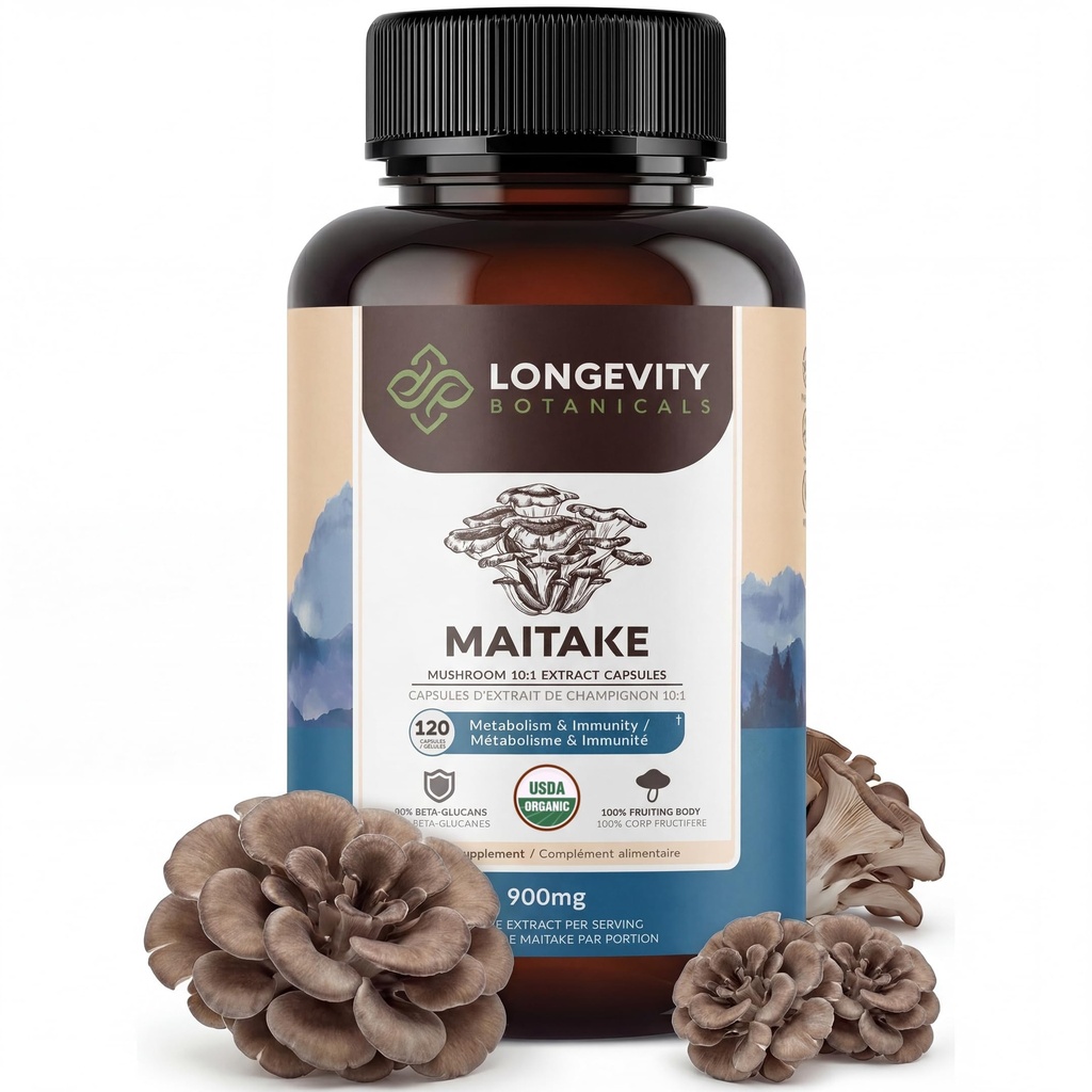 Longévité Botaniques Organic Maitake Mushroom Extract Capsules (120).