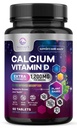 Calcium 1200 mg avec vitamine D3, supplément de calcium Vitamines, os, dents et crème de santé, suppléments de calcium avec D pour les femmes et les hommes, carbonate de calcium absorbant de la nature - 60 comprimés