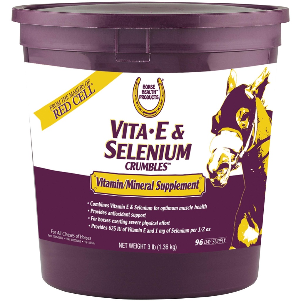 Farnam Horse Health Vita E & Selenium Crumbles Horse Vitamine Supplement, Ondersteunt optimale spier gezondheid & antioxiderende ondersteuning, 3 lbs., 96 dagen levering