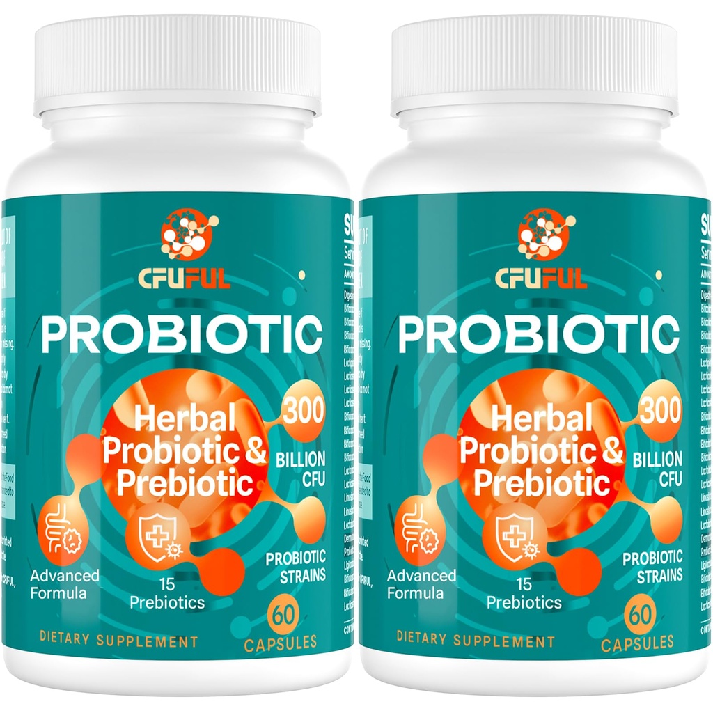 Probiotica voor vrouwen en mannen - 300 miljard CFU, 24 strengen Probiotica + 15 biologische kruiden Prebiotica Blend, voor algehele spijsvertering Gut Health, Immune, Constipatie & Bloating, Plank Stable - 4 maand levering