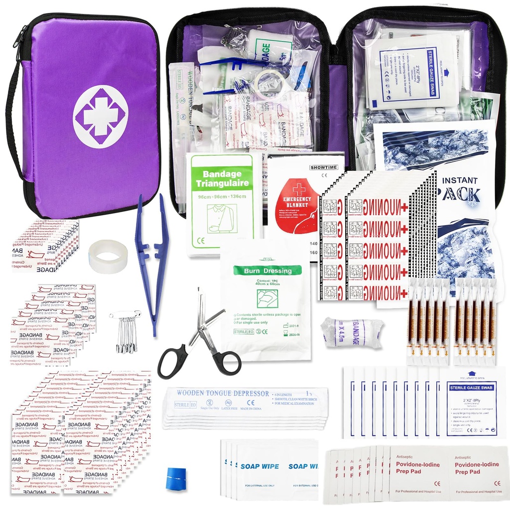 Small-Campact First-Aid Kit-Refill Supplies-Basic Emergency-Essentials - 300PCS Home Essentials Emergency Accident Kits for Businesses Workplace Outside Travel Purple 1st Aid