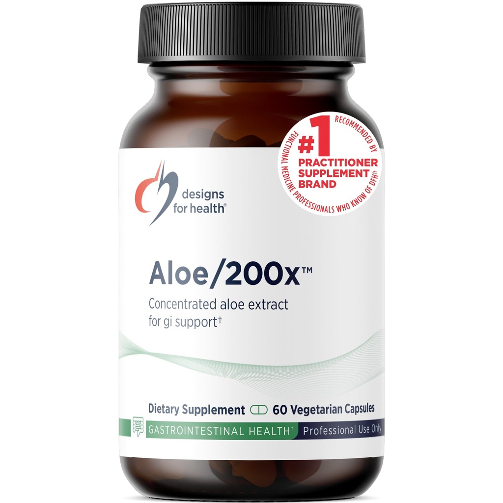 Designs for Health Aloe/200x - 200mg Extrait d'Aloe Vera - Supplément de feuille d'Aloe hautement concentré pour support GI - Pilules végétales non OGM (60 capsules)