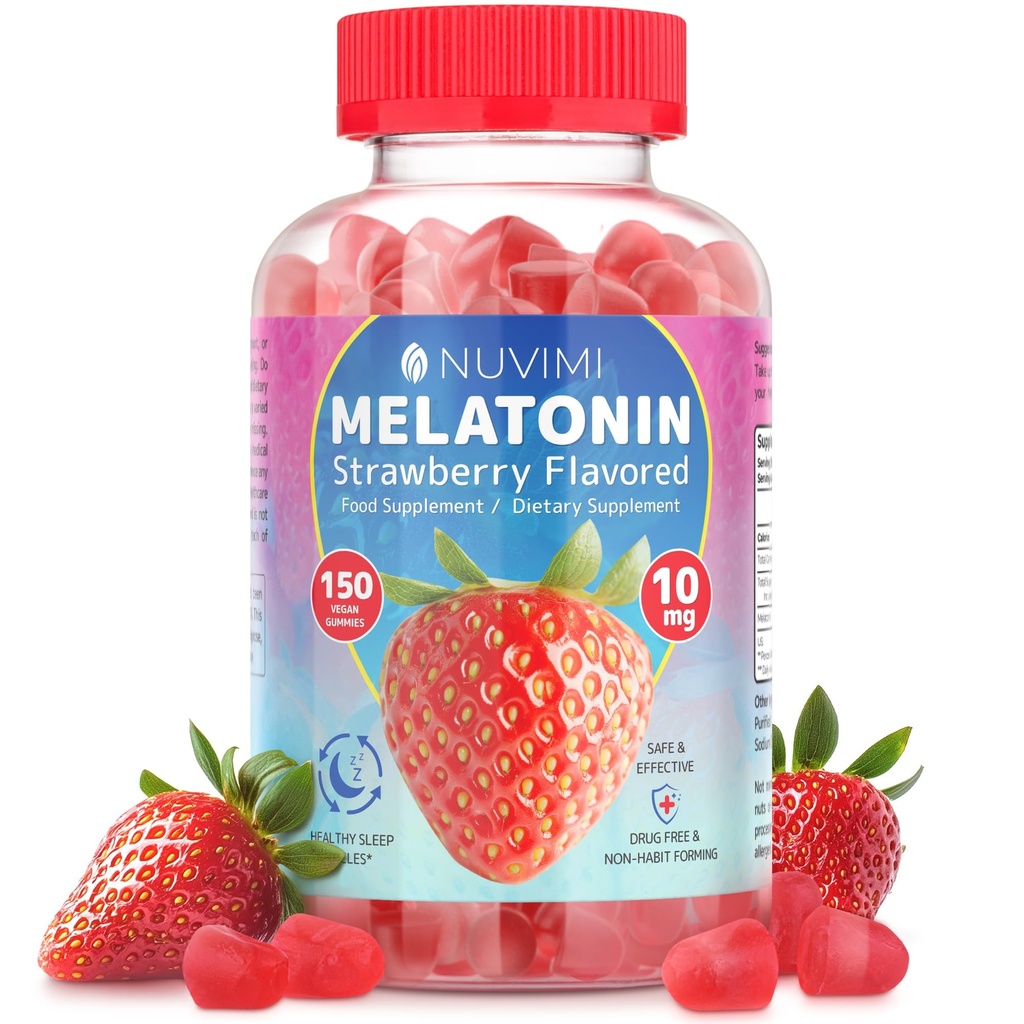 Melatonine Gummies - 10 mg Aardbei Flavored Dieet Voedingssupplement om te helpen bij het slapen - 150 Vegan Gummies