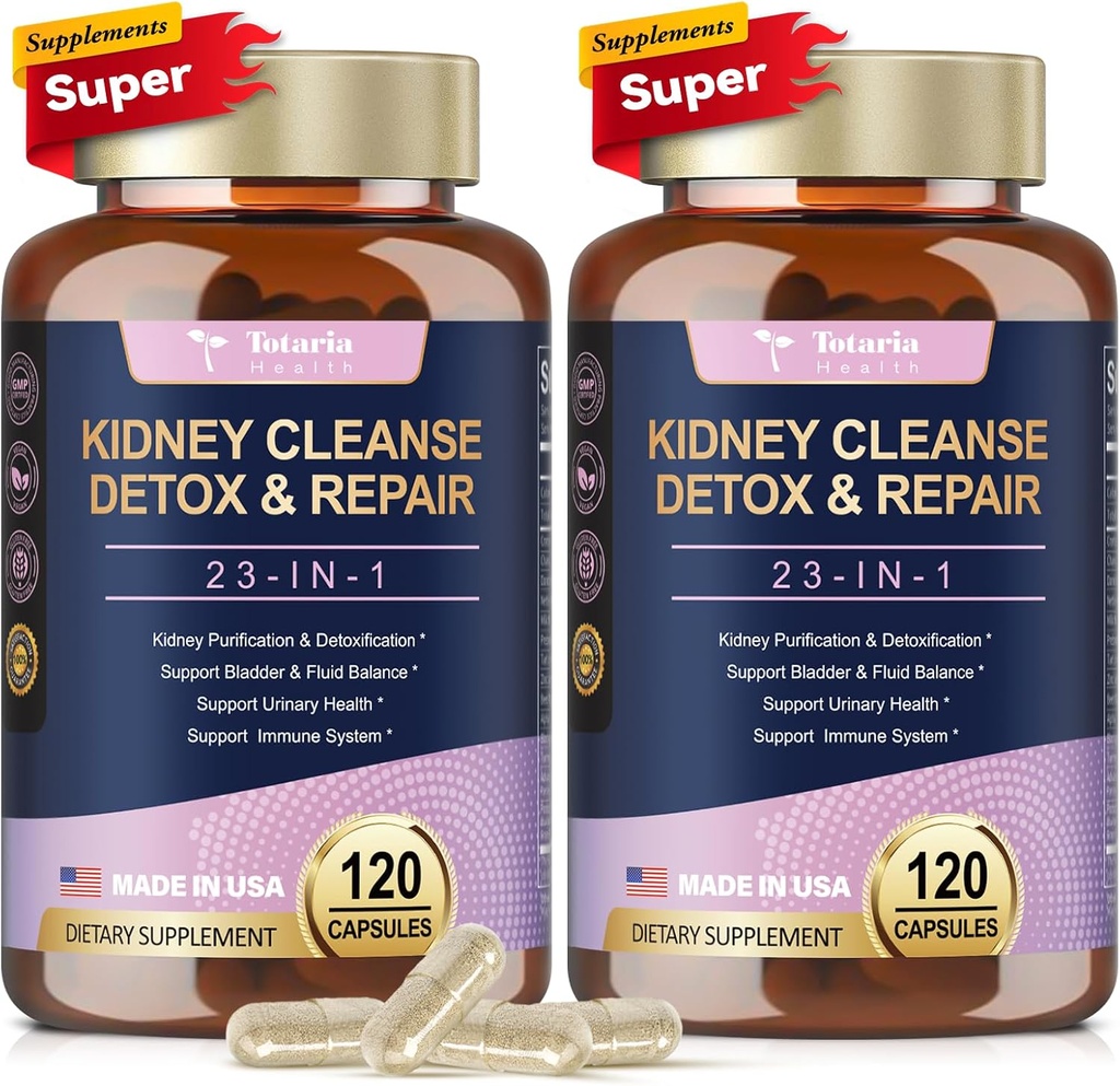 Totaria (2 P) Nier en lever Reiniging Detox & Repair Capsules, Chanca Piedra & Cranberry Pillen voor lever en nieren Ondersteuning Supplement Extra sterkte voor stenen oplossen, urinetrek gezondheid voor vrouw