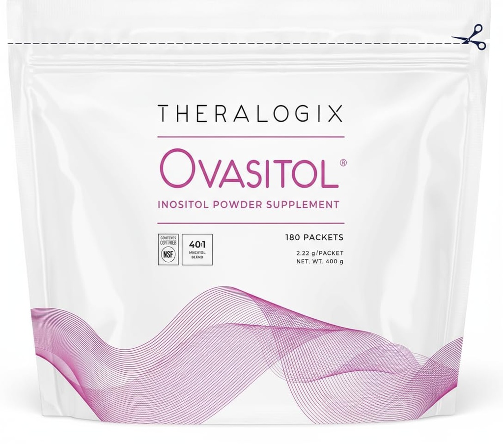 Theragix Ovasitol Inositol Powder Packets - 90-Day Supply - Myo-Inositol & D-Chiro Inositol for Hormone Balance & Ovarian Function Support* - NSF Certified - 180 Packets