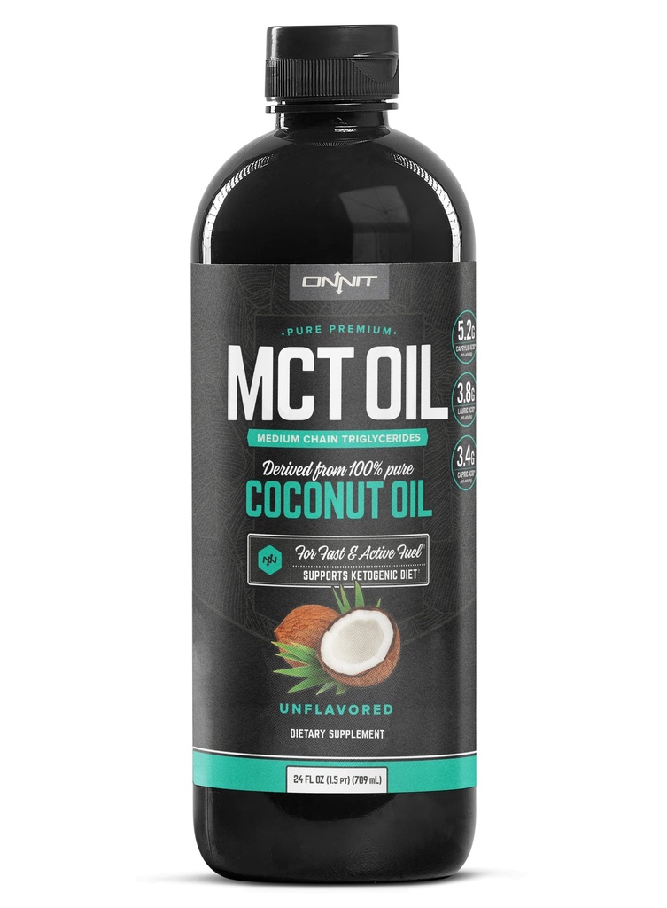 Onnit MCT Olie - Pure MCT Kokosolie, Ketogene Dieet en Paleo Geoptimaliseerd met C8, C10, Lauric Acid - Perfect voor koffie, schudden en koken (Smaakloos - 24oz)