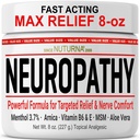 Crème de soulagement de neuropathie - Soulagement max à action rapide pour les pieds Jambes orteils - Menthol ultra-fort, Arnica, Aloe Vera, MSM, Relief naturel apaisant de nerf - Extra Large 8 oz