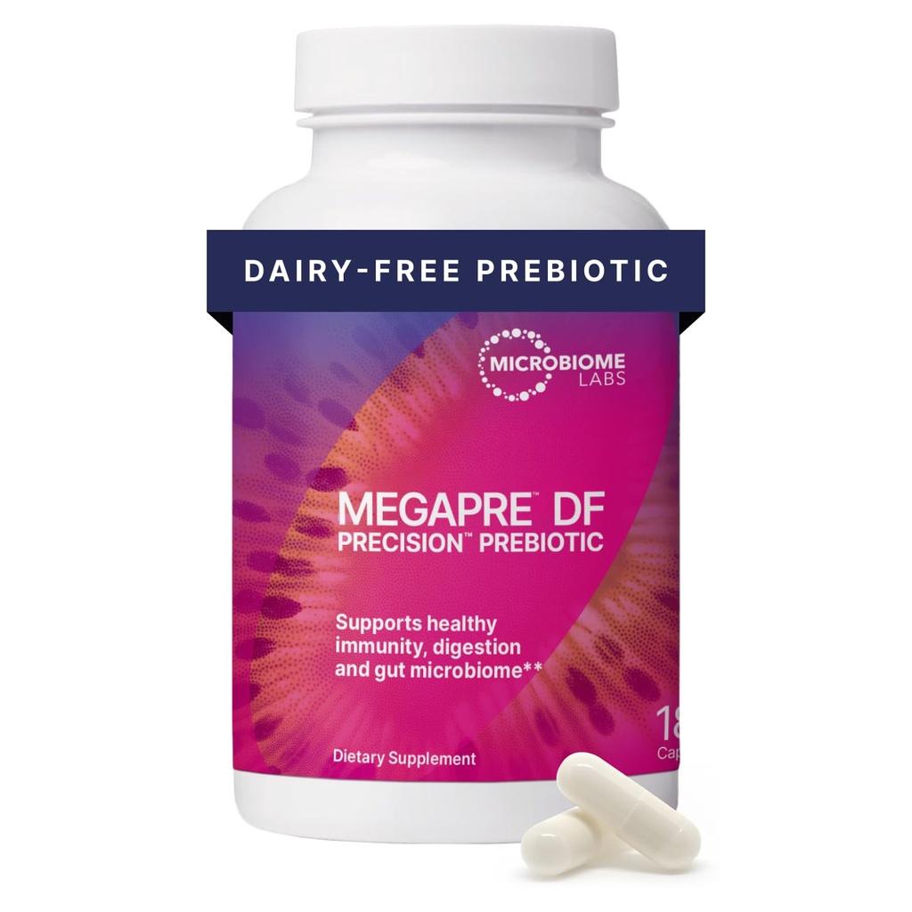 Microbiome Labs MegaPre DF - Dairy-Free Prebiotic Fiber Supplement - Gut Health Prebiotica voor vrouwen, mannen en kinderen 3+ - Ondersteuning Microbial Diversity (180 Capsules)