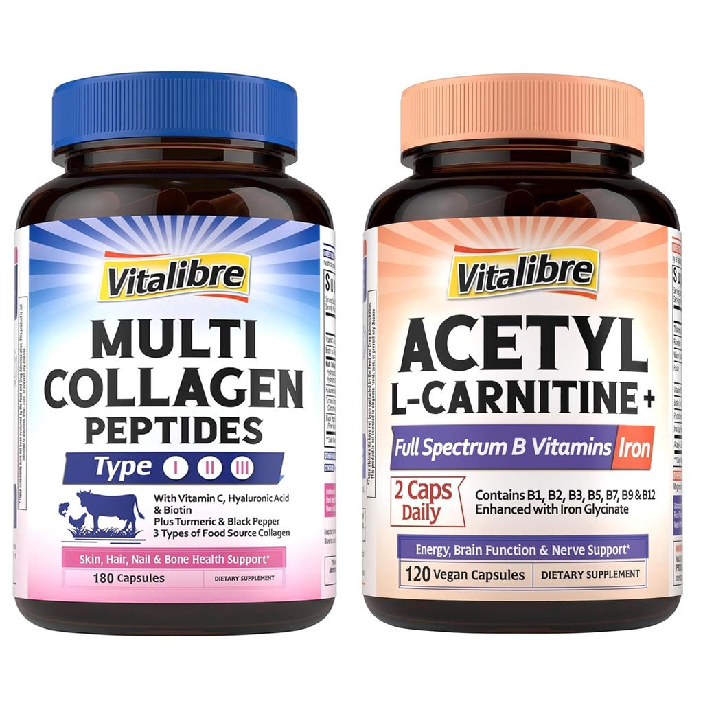 Vitalibre Multi Collagen Peptides 180 Caps and Acetyl-L-Carnitine HCl 1250mg