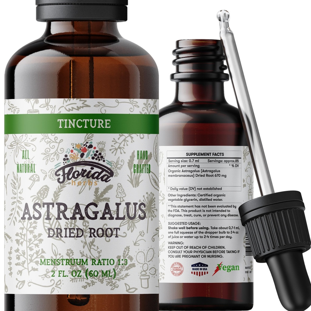 Teinture d'Astragalus, extrait organique d'Astragalus (Astragalus membranaceus) Supplément à base de plantes, non OGM dans la glycérine végétale biologique pressée à froid, 700 mg, 2 oz (60 ml)