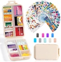 14 Grilles Pill Organizer Box with 415-Pcs Medicine Name Labels - Pocket Daily Pharmacie Trousse de contenants - Distributeur de médicaments de voyage pour l'huile de poisson - Khaki