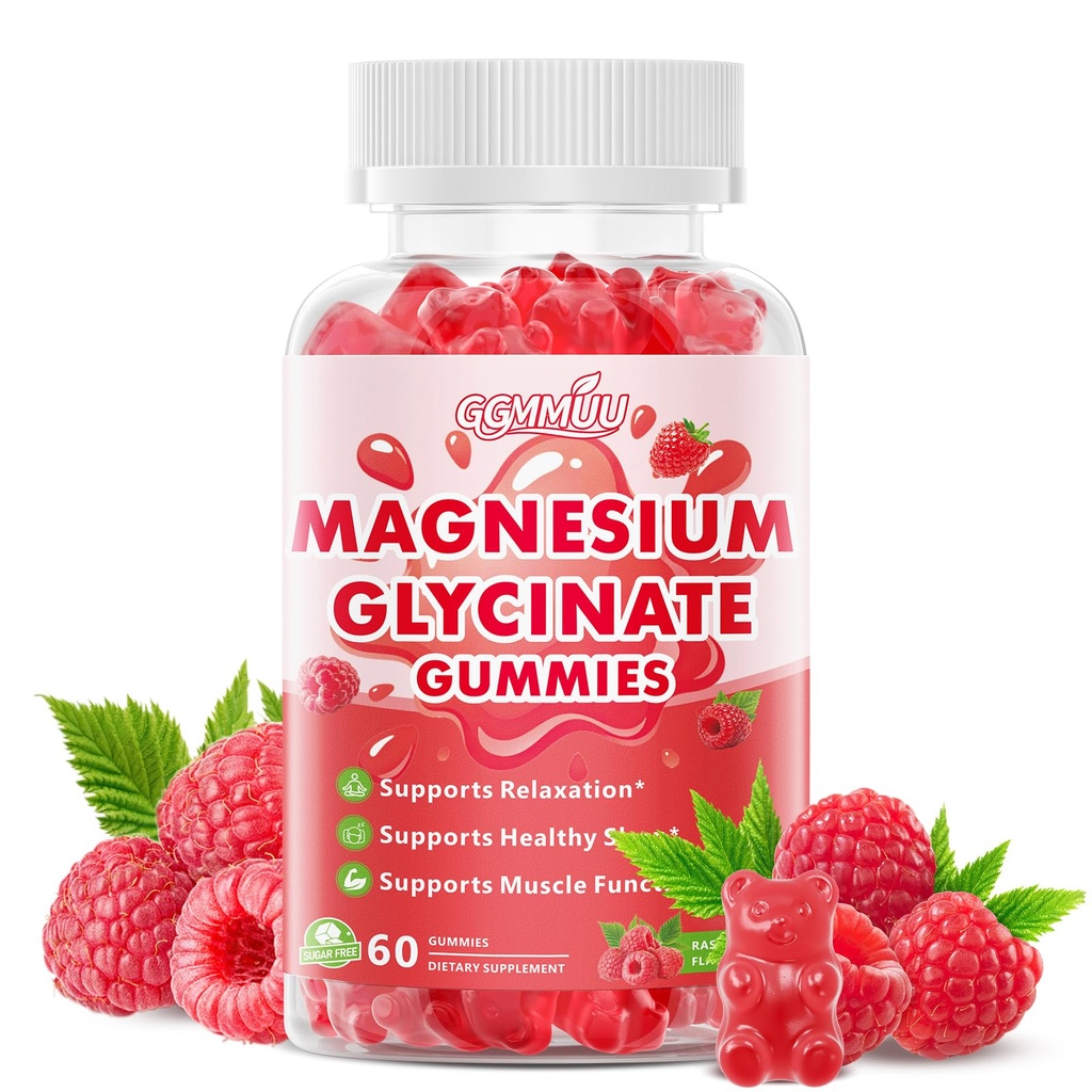 Magnesium Glycinate Gummies 400mg, Sugar Free, Vegan, 60 Count | Chewable Magnesium Supplement for Women, Men and Kids, Supports Muscle and Relaxation, High Absorption, Raspberry Flavor