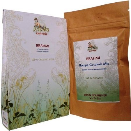 Organic Brahmi + Gotukola Mix 216 VCaps of 500mg each Bacopa monnieri Centella asiatica Brain Nourisher USDA Certified by Gopala Ayurveda