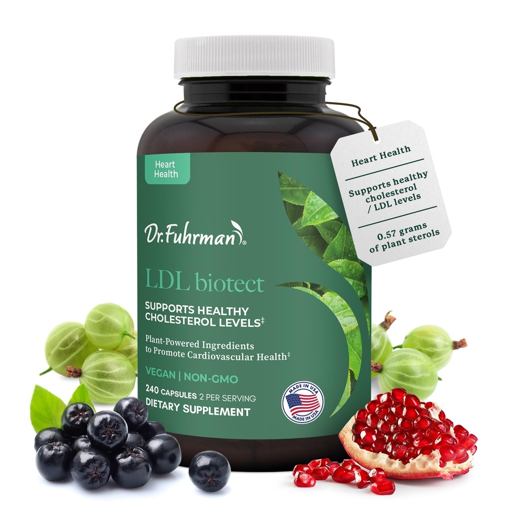 Dr. Fuhrman's LDL Biotect cholesterol lowering supplements | Wholefood & Organic Plant Sterol to help with High cholesterol | Organic pomegranate, amla & chokeberry extracts | 240 caps 60-day Supply