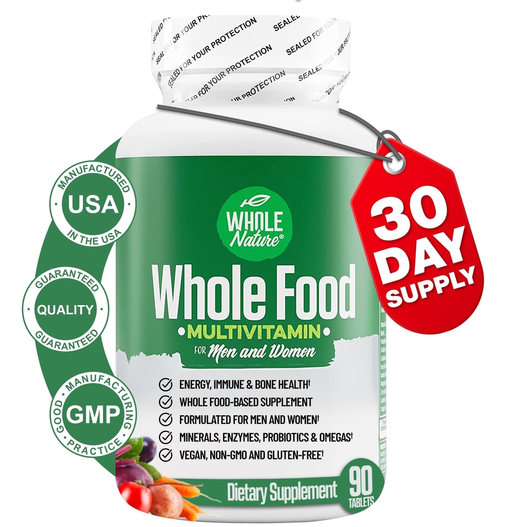 Whole Food Multivitamine voor mannen en vrouwen Complete Daily Superfood Vitamins Plus Mineralen Digestieve enzymen, Probiotica en Omega's. Multivitamine op basis van planten, niet genetisch gemodificeerde organismen (1)