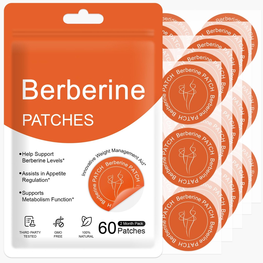 GLPLUS-1 Berberine Patches with L Glutamine, Chromium, Pomegranate and Cinnamon to Multiple Body Parts - 8X Advanced Bioavailable Formula Suitable for Men & Women-60Pcs
