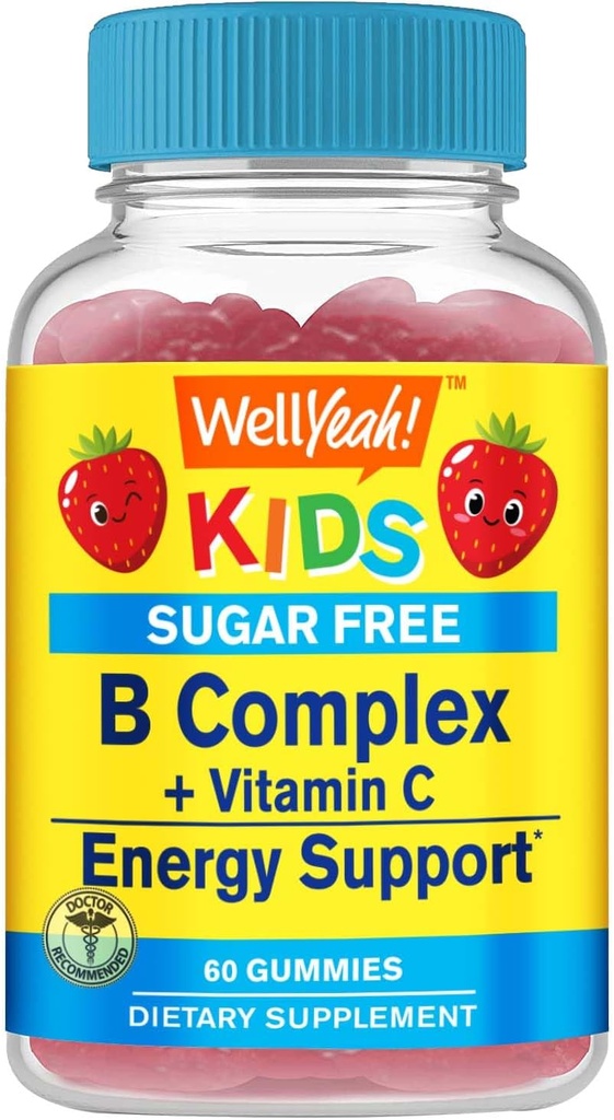 WellYeah Kids Vitamine B Complex Suikervrije Gummy's met vitamine C, Foliumzuur en de ondersteuning van de Immune en Energie .