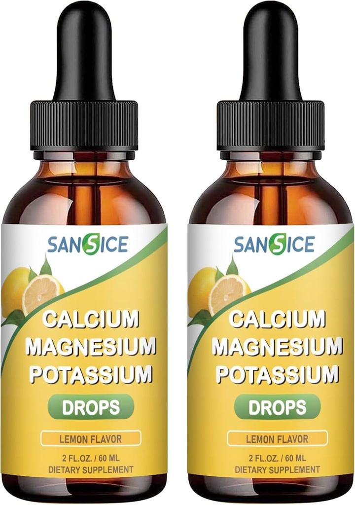 Calcium Kalium Magnesium Liquid Drops-High Absorptie Magnesium Glycinate Complex Liquid-Mineral Supplement met 600mg Calcium 1000mg Kalium voor Energie Slaapontspanning-2 Pack