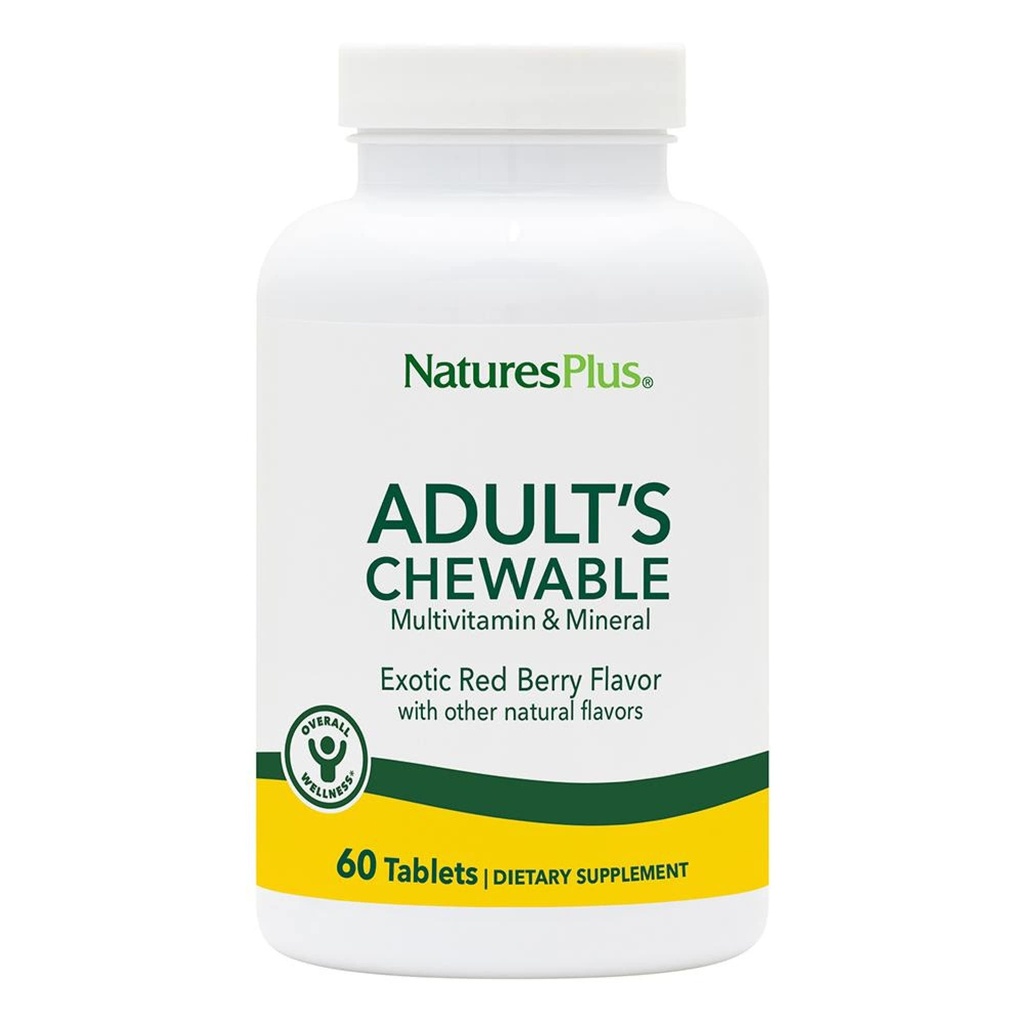 NaturesPlus Adult's Chewable - 60 Tablets, Exotic Red Berry Flavor - Multivitamin & Mineral - Vegetarian, Gluten Free - 60 Servings