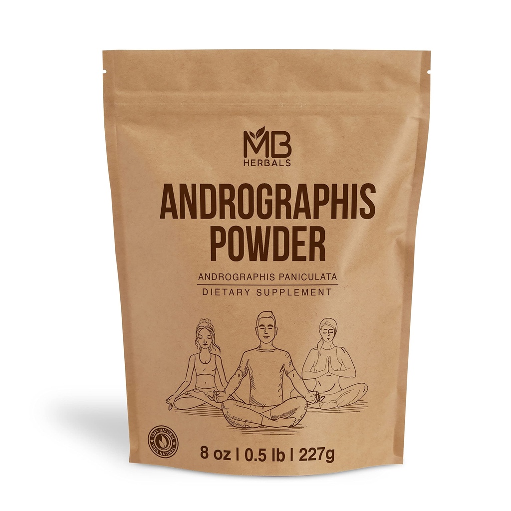 MB Herbals Andrographis Powder 8 oz / 227G (0.5 lb) Kalmegh Green Chiretta | 100% Pure Andrographis paniculata Leaf Powder