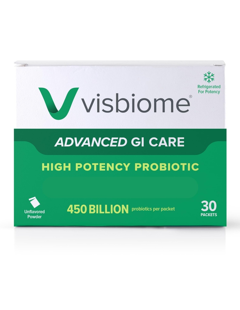 Visbiome® Advanced GI Care - High Potency Probiotic 450 Billion Strength - 30 Packets Unflavored Powder - Original De Simone Formulatie - Cold in Recyclable Cooler met Temperatuurmonitor.