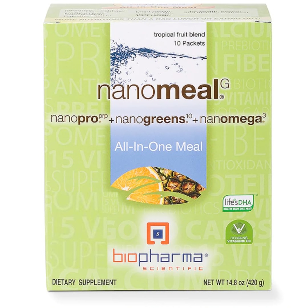 NanoMeal All-in-One Nutrition Powder with Protein | Complete All-in-One Nutrition Powder, 14g Plant Protein, Organic Greens, Omega-3s, 15 Vitamins & Minerals, 10 Packets