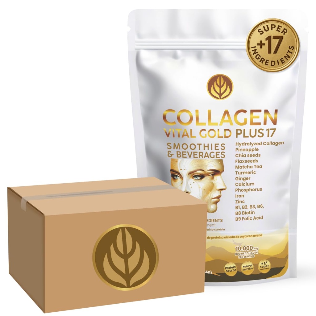 Vital Life, Collagen Peptides Powder +17 Super Ingredients, 1 lb (Pack of 12), Pineapple Flavor, Supports Hair, Skin, Nails, Bones, Joints & Digestive Health, Collagen for Women & Men.