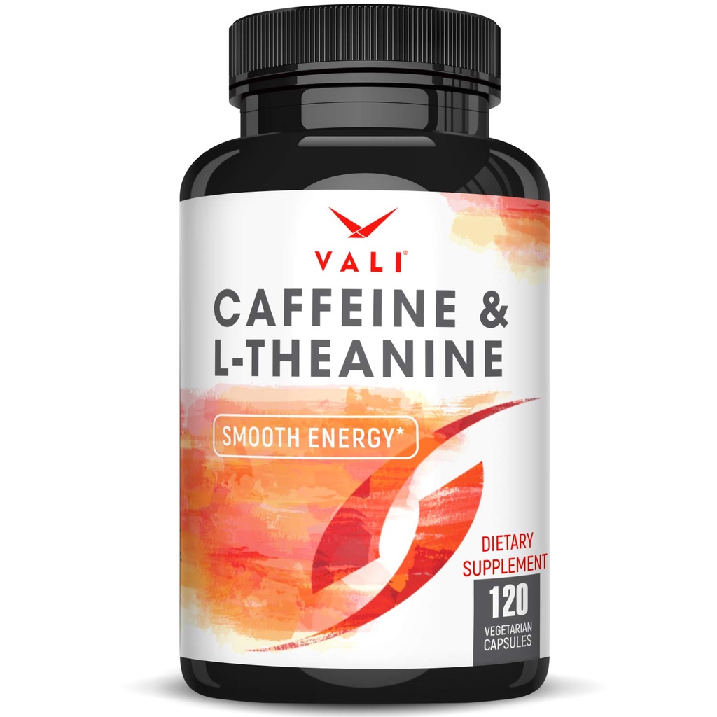 VALI Cafeïne 50mg & L Theanine 100mg - Cafeïne Pillen & L-Theanine voor Smart Smooth Energy & Focus Supplement. Nootrope Brain Booster Cognitive Support Stack & Focused Clarity. 120 Veggie Capsules