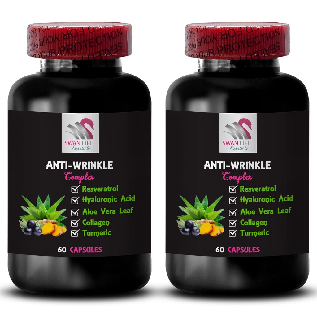 Green Coffee Bean - Anti-Wrinkle Complex - Aloe Vera, Collagen Boost, Hyaluronic Acid, Turmeric Extract, Alpha Lipoic Acid, Firming Action, L-Glutathione, Lycopene, Smooth Finish 2 Bottles 120 Caps