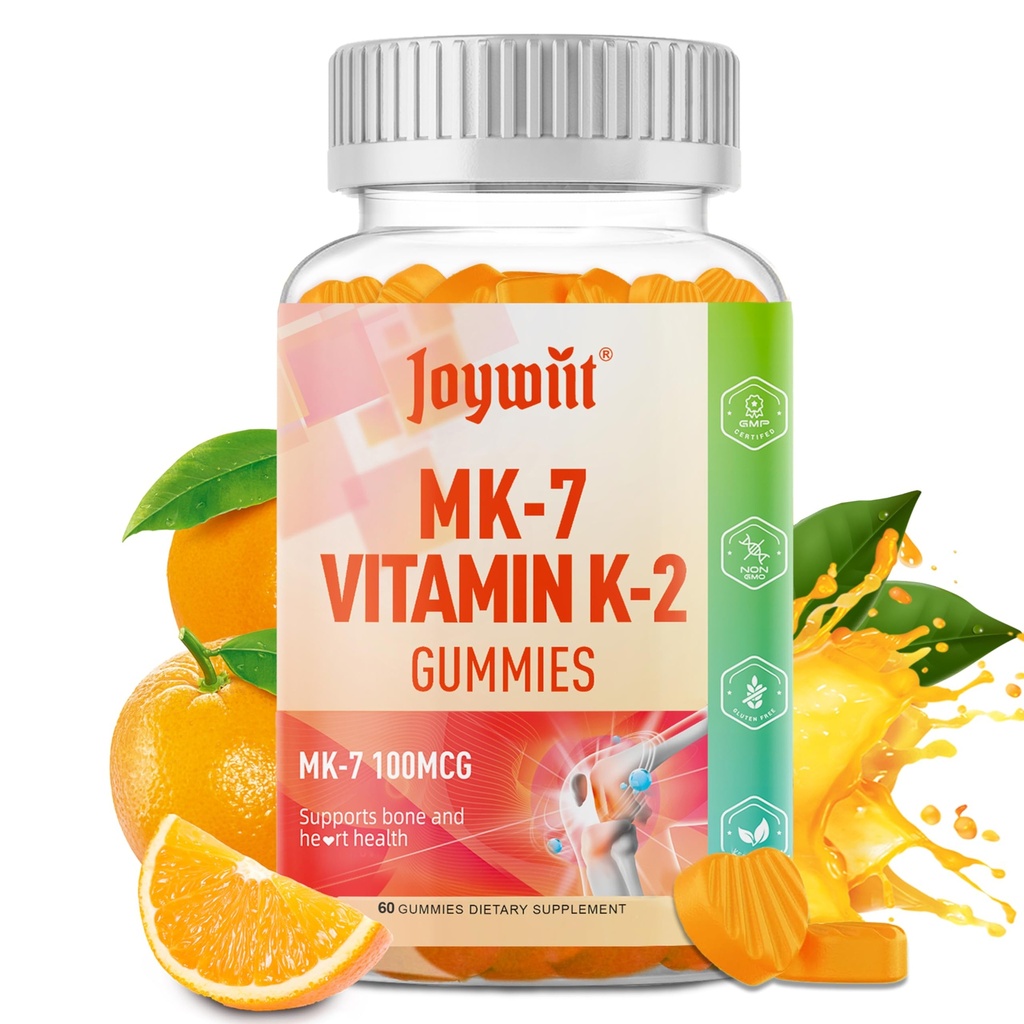 Vitamine K2 MK-7 Gummies 100mcg, extra sterkte K2 vitaminesupplement voor bot & He-Art ondersteuning, Kauwbare natuurlijke oranje smaak, niet GGO, Veganistan, 60 Gummies
