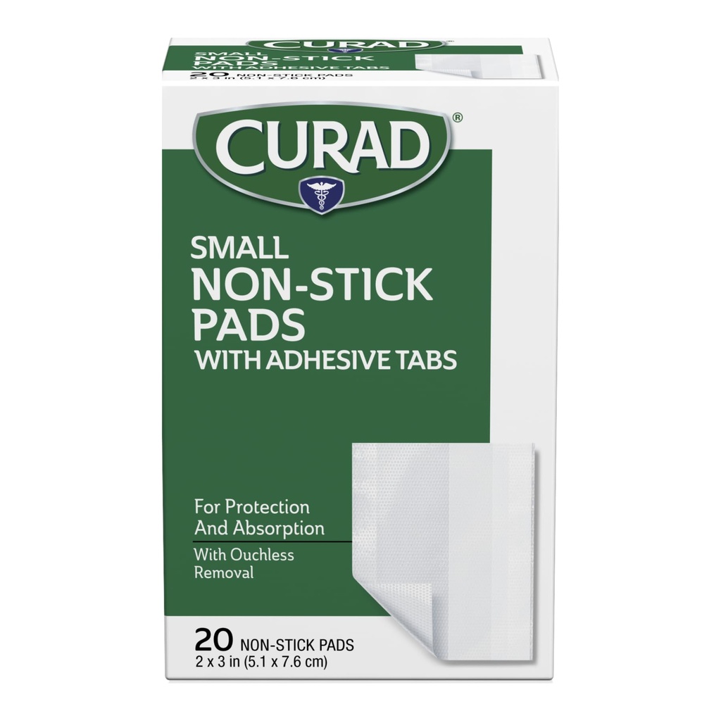 Curad Small Non-Stick Pads With Adhesive Tabs 2 Inches X 3 Inches 20 Each