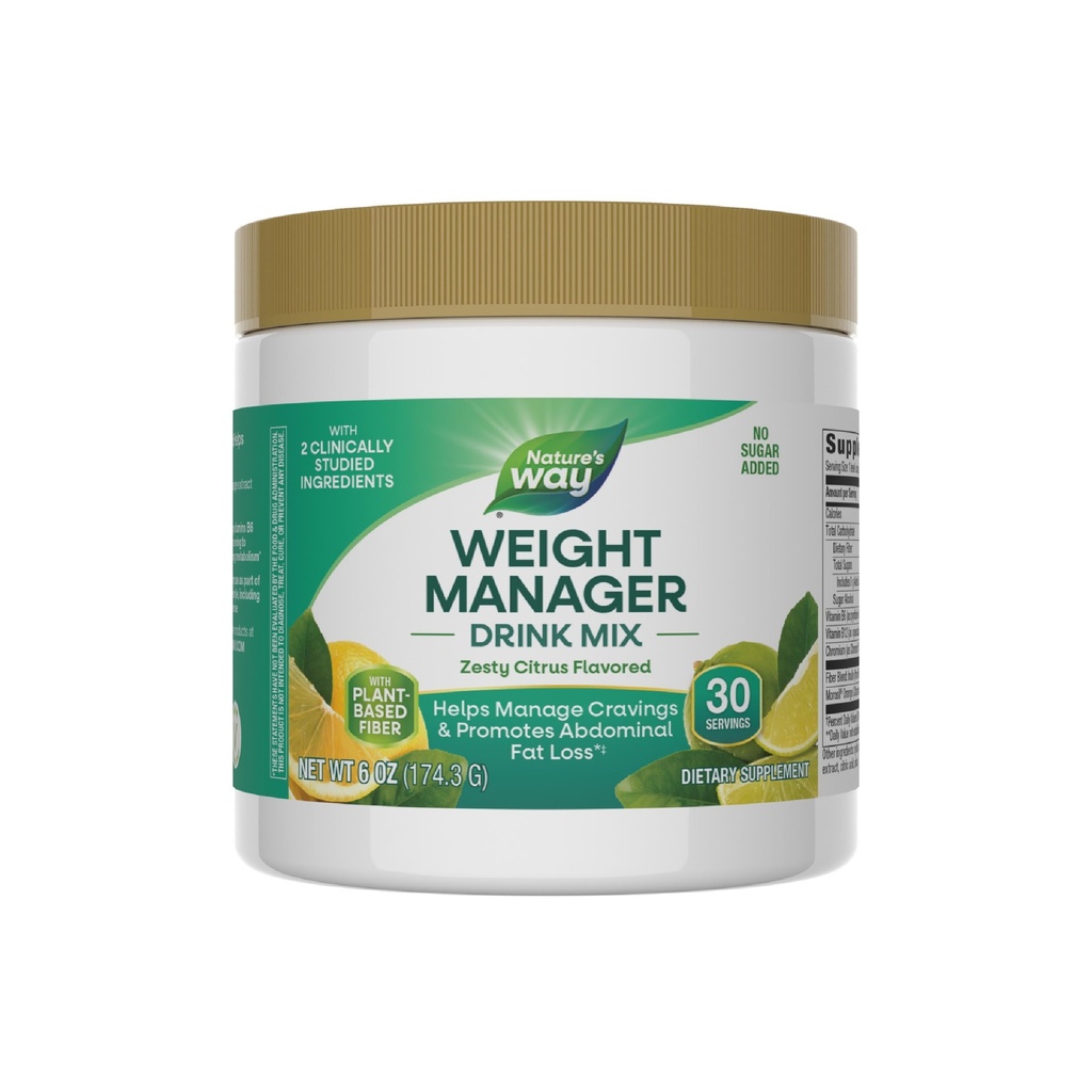 Nature's Way Weight Manager Drink Mix, Helps Manage Cravings*, Zesty Citrus | 6 Oz Powder Mix, Promotes Abdominal Fat Loss*, with Clinically Studied Ingredients, Plant-Based Fiber