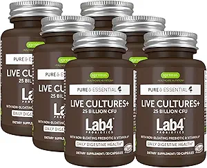 Igennus Probiotica & Prebiotica, Lactobacillus Acidophilus & Bifidobacterium, Live Cultures+ Lab4, Gegarandeerd 25 miljard CFU, voor vrouwen en mannen, niet-opgeblazen Gut Health Support, niet-GMO, 6 x 30 capsules