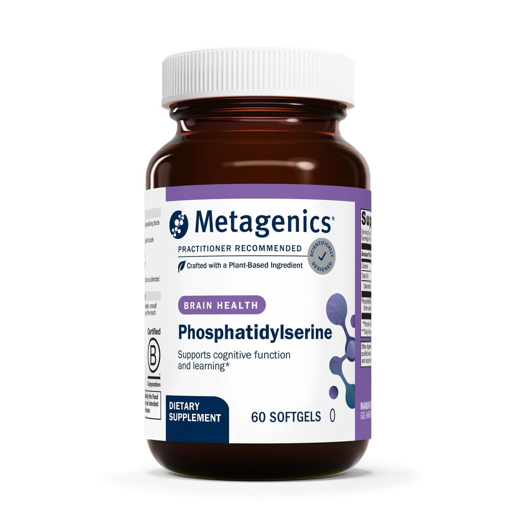 Métagène Phosphatidylsérine - Supplément de soutien au cerveau* - pour le focus et l'apprentissage - Sans OGM et sans gluten - 60 softgels