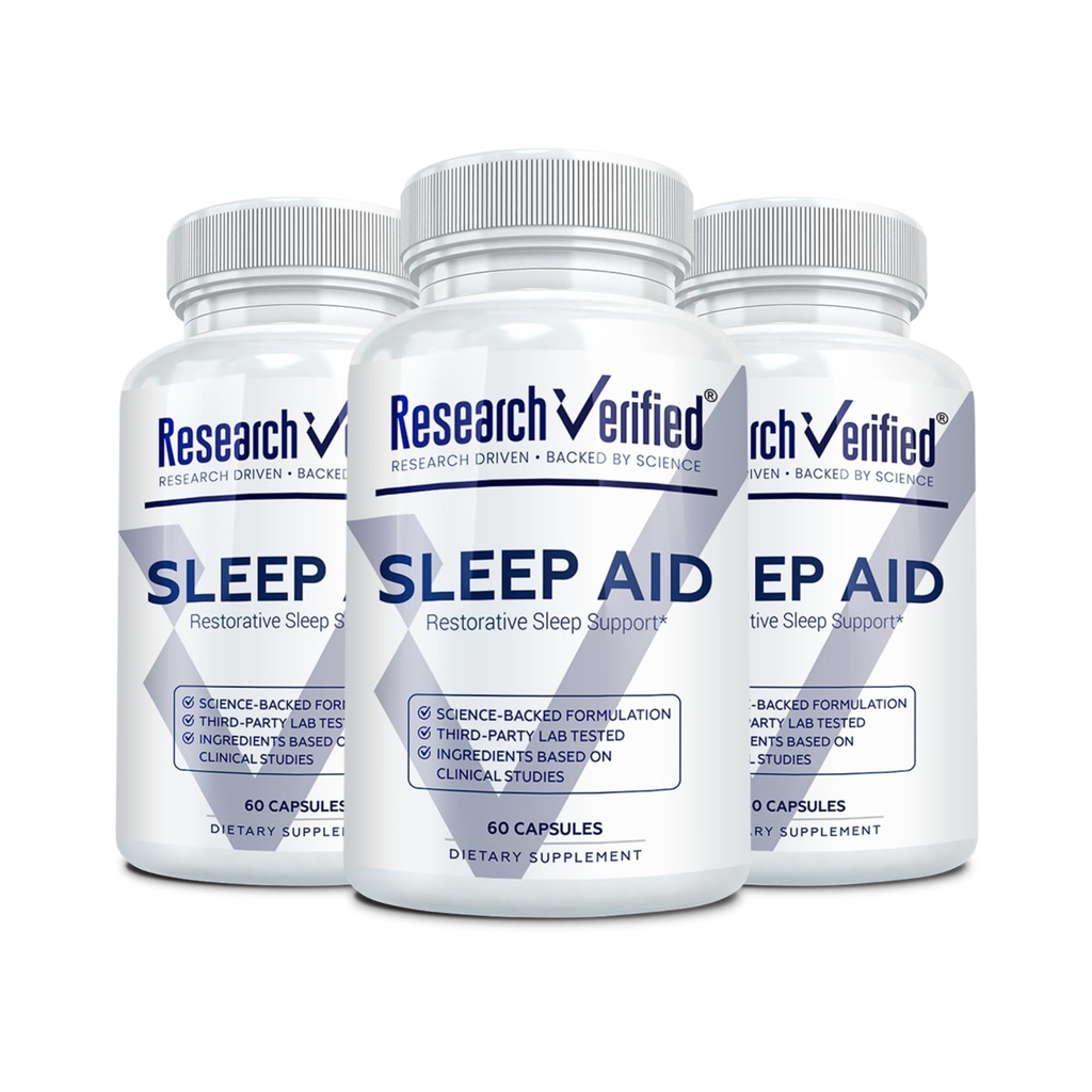 Research Verified Sleep – Melatonin, Chamomile, Valerian, L-Ornithine – Vegan – 60 Capsules - Pack of 3