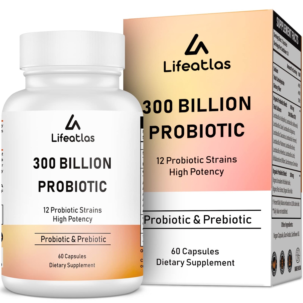 300 miljard CFU Probiotica - Probiotica voor vrouwen en mannen, 12 probiotische strains Plus Prebiotic, for Immune & Digestief, Gut Health, Gas Bloating, Plank Stable - 60 Caps