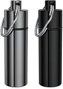 Kleine pil Box,(2 Pack) Keychain pil houder Portable Mini Travel pil Metal Case fles met sleutelhanger